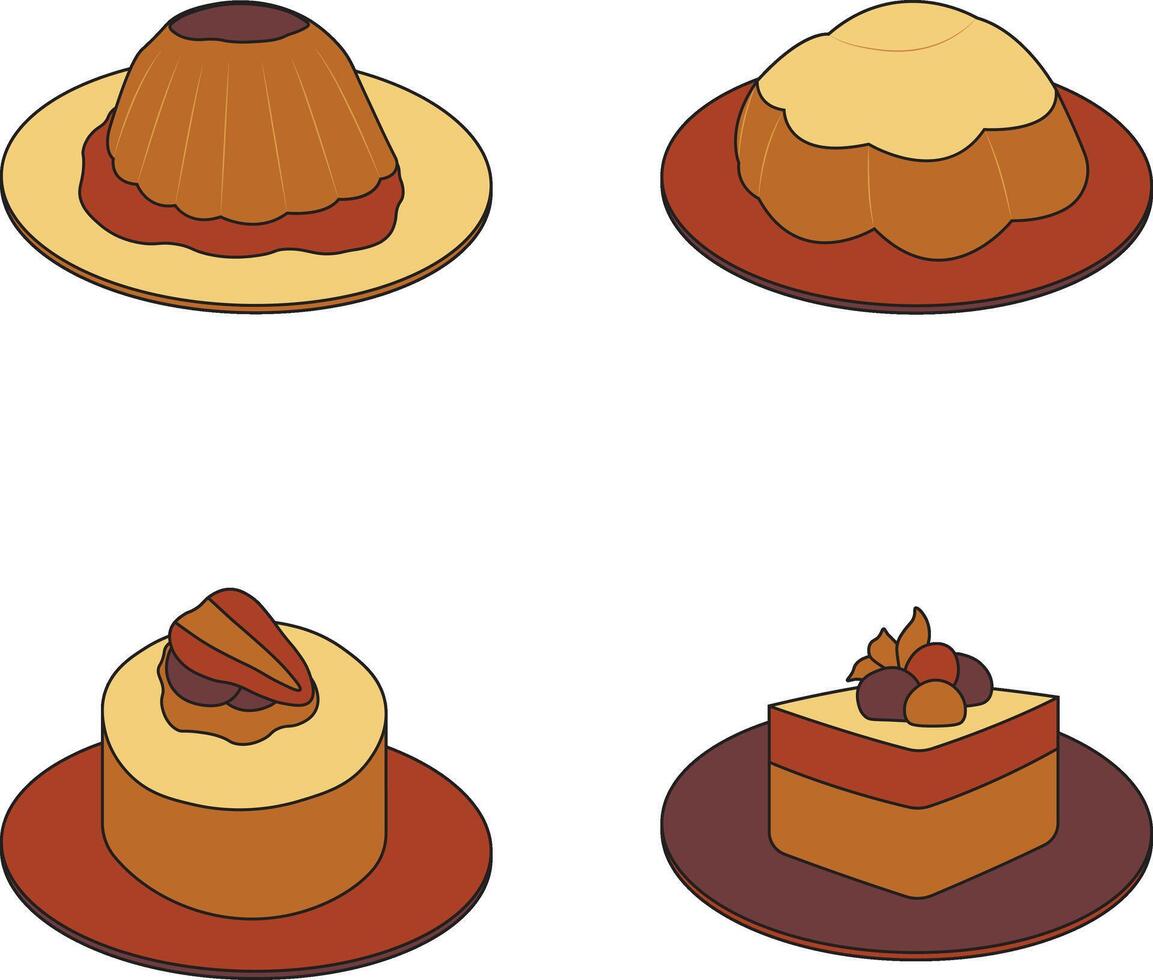 dulce pudín postre con chocolate Adición. vector ilustración