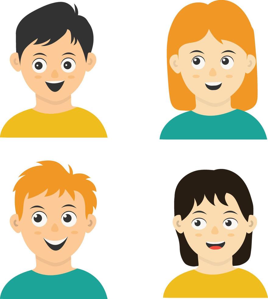 Collection of Different Children Avatars. Isolated on White Background. Flat Cartoon Vector Illustration