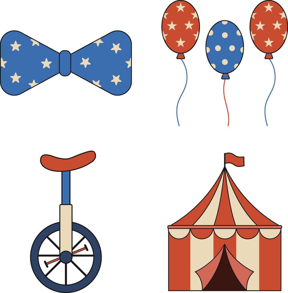 Carnival Circus Equipment. With Vintage Cartoon Style. Isolated on White Background. Vector Illustration