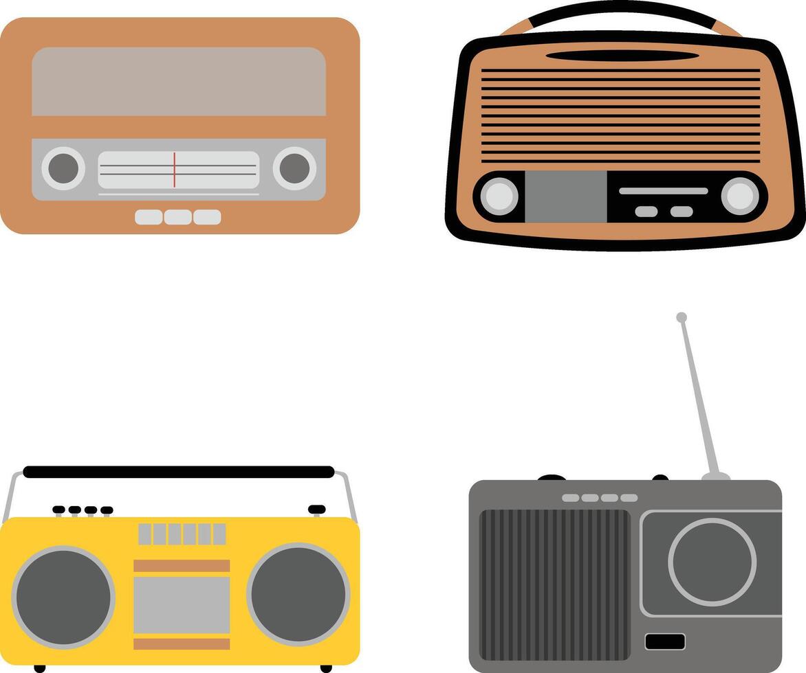 Collection of Different Old Radio Stereo. Retro Design Style. Vector Illustration