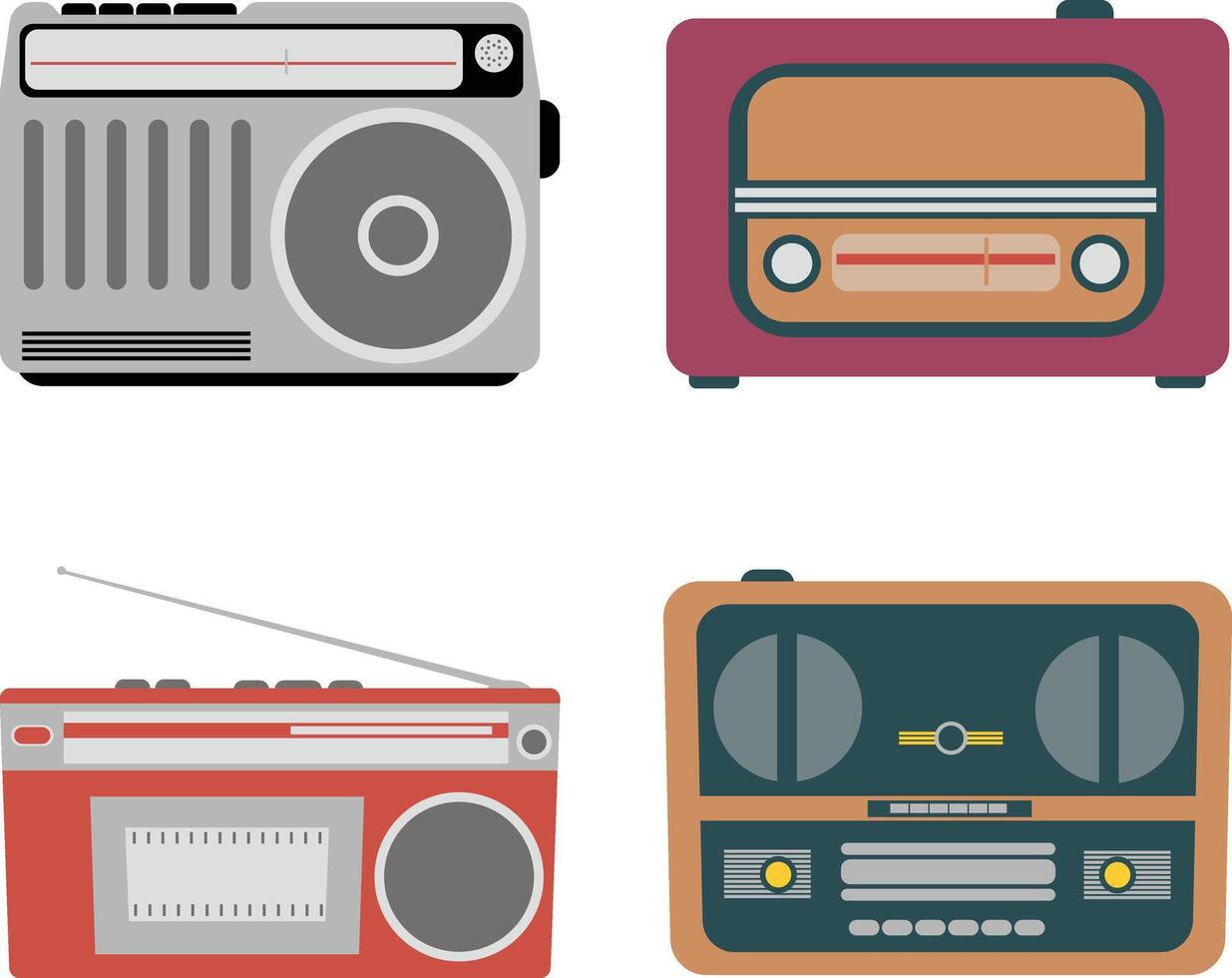 Collection of Different Old Radio Stereo. Retro Design Style. Vector Illustration