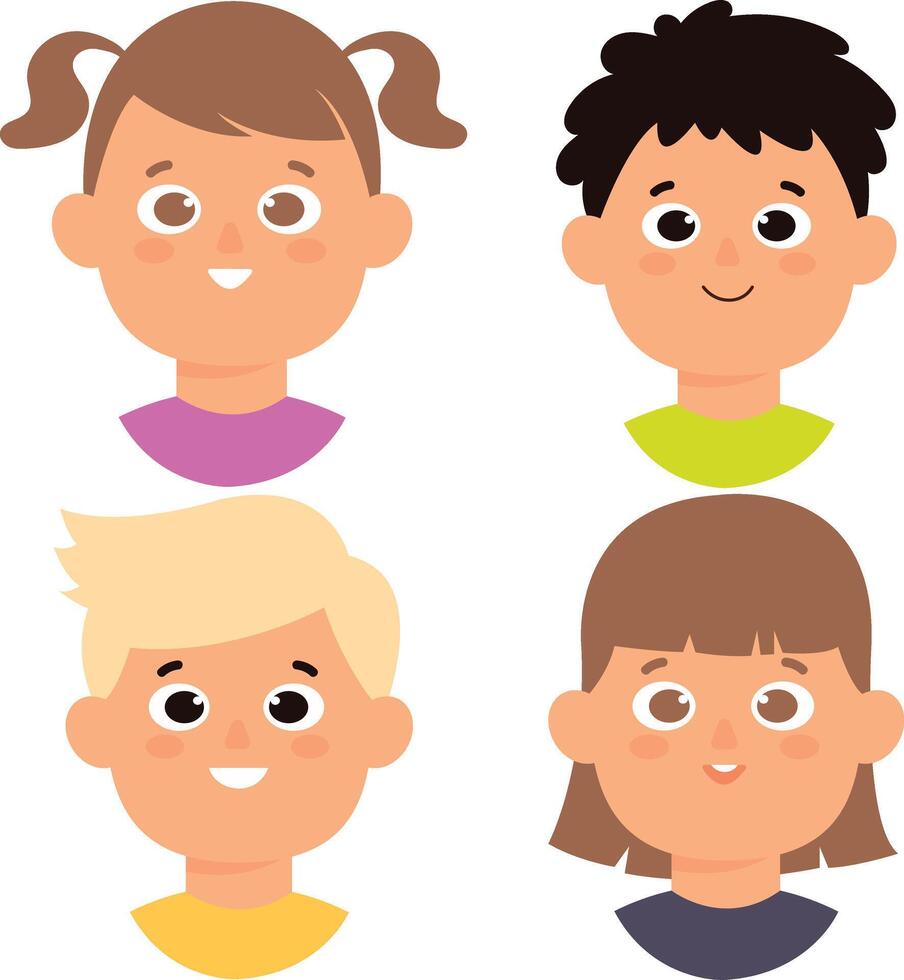 Children Avatars Collection. Flat Cartoon Vector Illustration.