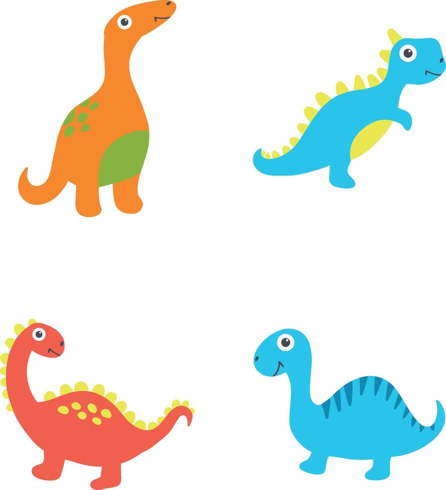 Adorable Dinosaurs Illustration. Isolated On White Background. Flat Cartoon Style. vector