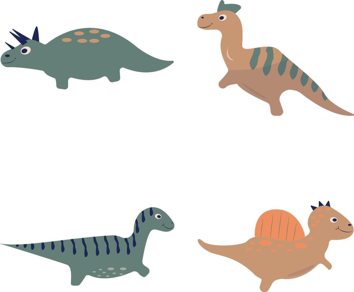 Adorable Dinosaurs Illustration Collection. Flat Cartoon Style. Isolated On White Background. vector