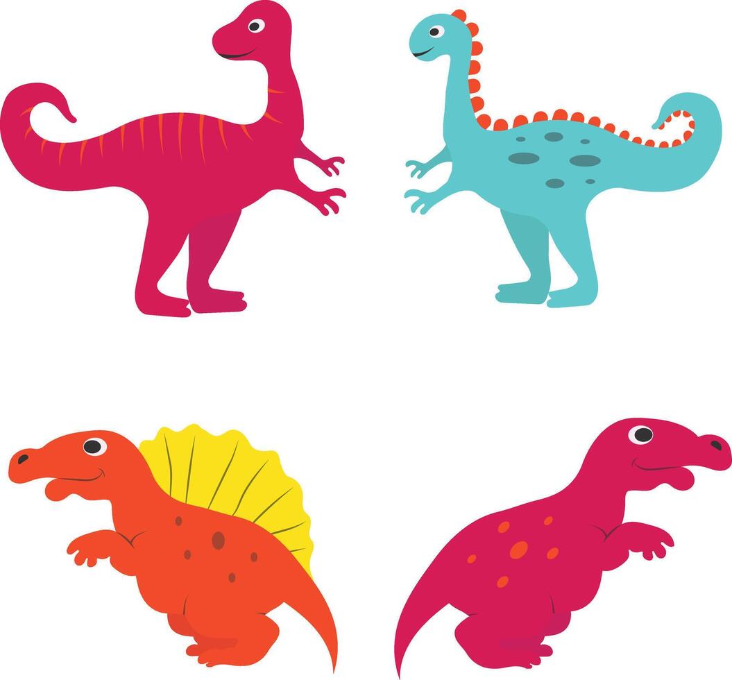 Adorable Dinosaurs Illustration Set. Isolated Vector in Cartoon Style.