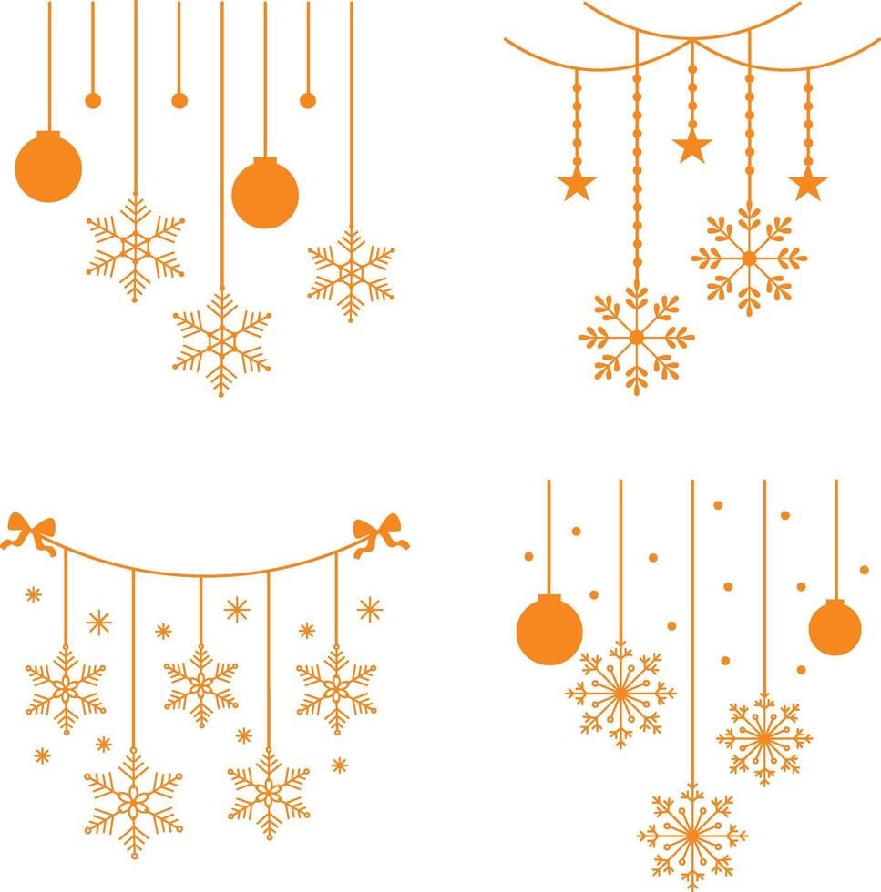 Christmas Snowflakes Hanging with Flat Design Style. vector