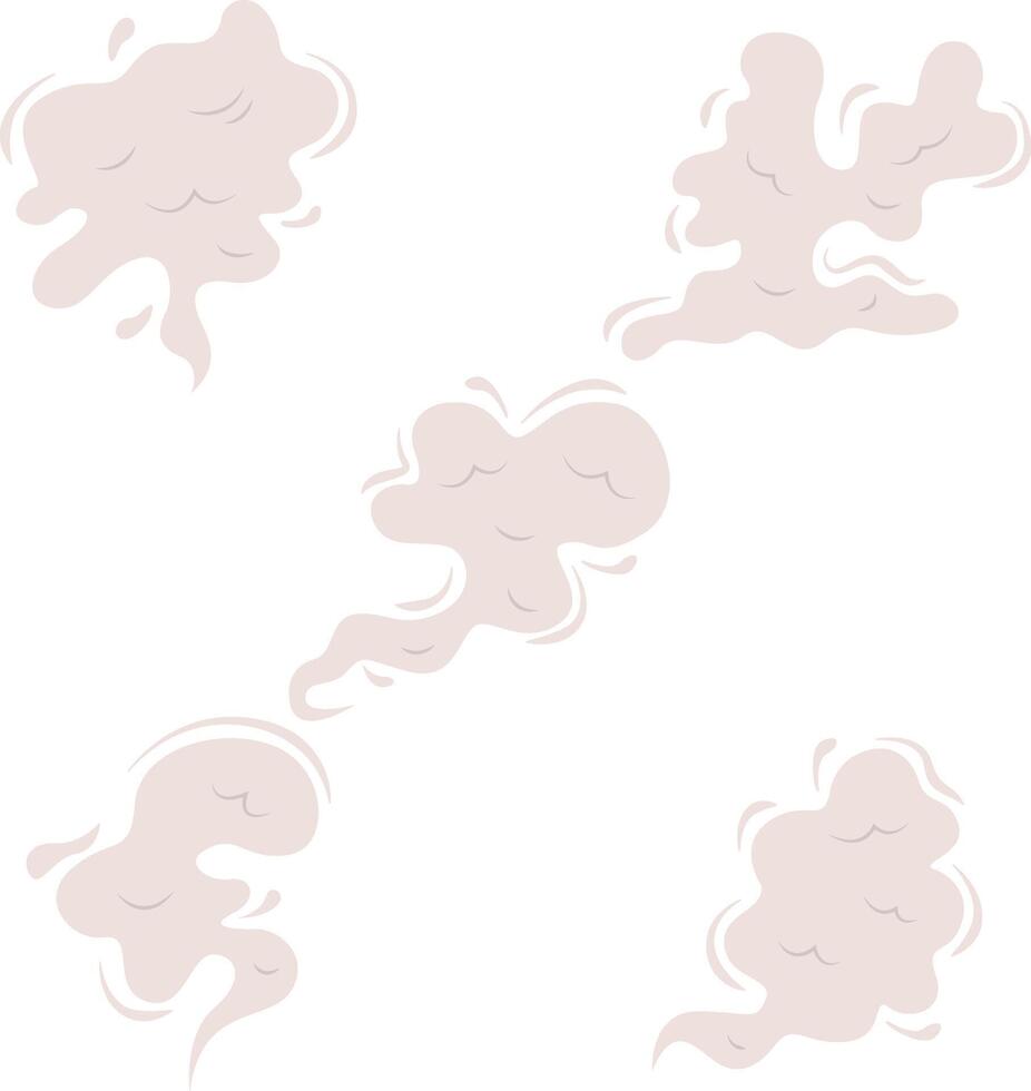 Cartoon Smoke Cloud With Flat Cartoon Style. Isolated on White Background. Vector Illustration Set.