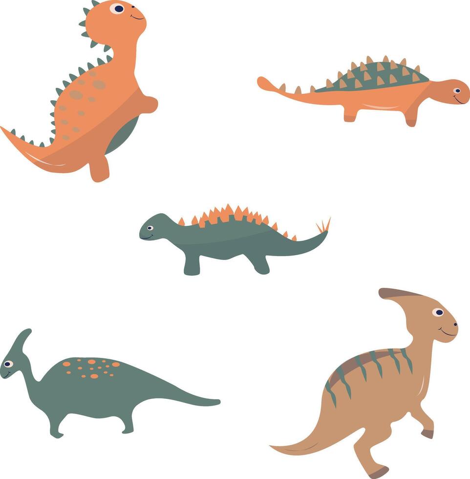 Adorable Dinosaurs Illustration Collection. Flat Cartoon Style. Isolated On White Background. vector