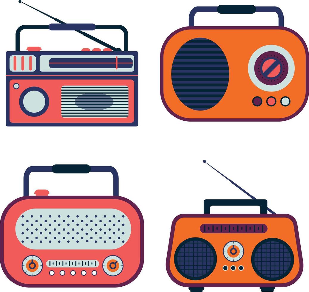 antiguo radio estéreo. clásico dibujos animados estilo. vector ilustración colocar.