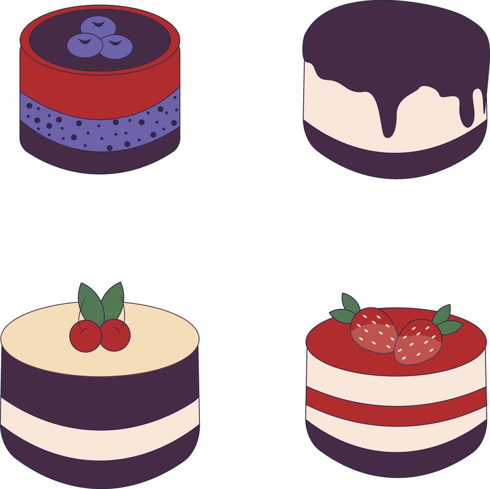 Sweet Dessert Pudding With Different Sauces and Toppings. Vector Illustration