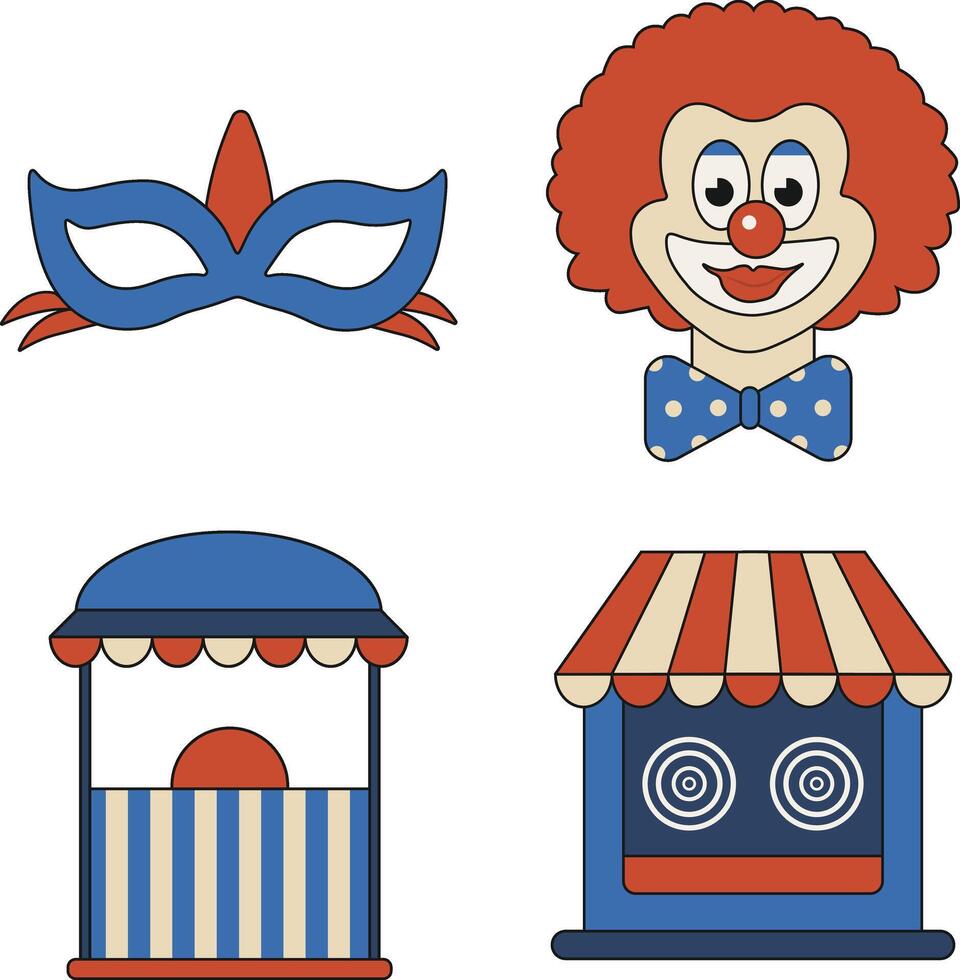 Carnival Circus Equipment. With Vintage Cartoon Style. Isolated on White Background. Vector Illustration