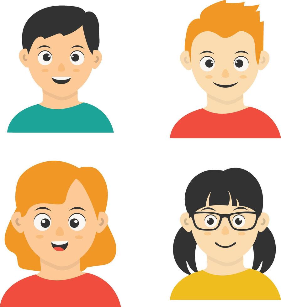 Collection of Different Children Avatars. Isolated on White Background. Flat Cartoon Vector Illustration