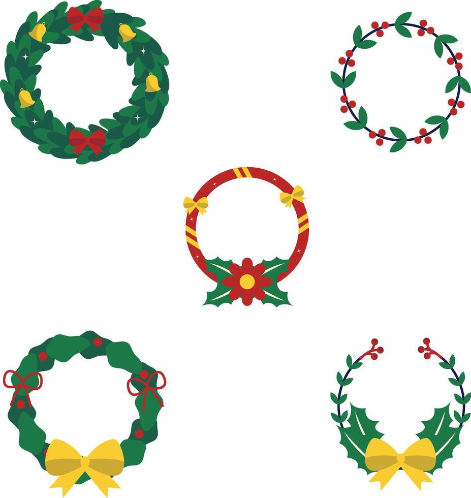 Christmas Wreath With Simple Decoration. Vector Illustration Set