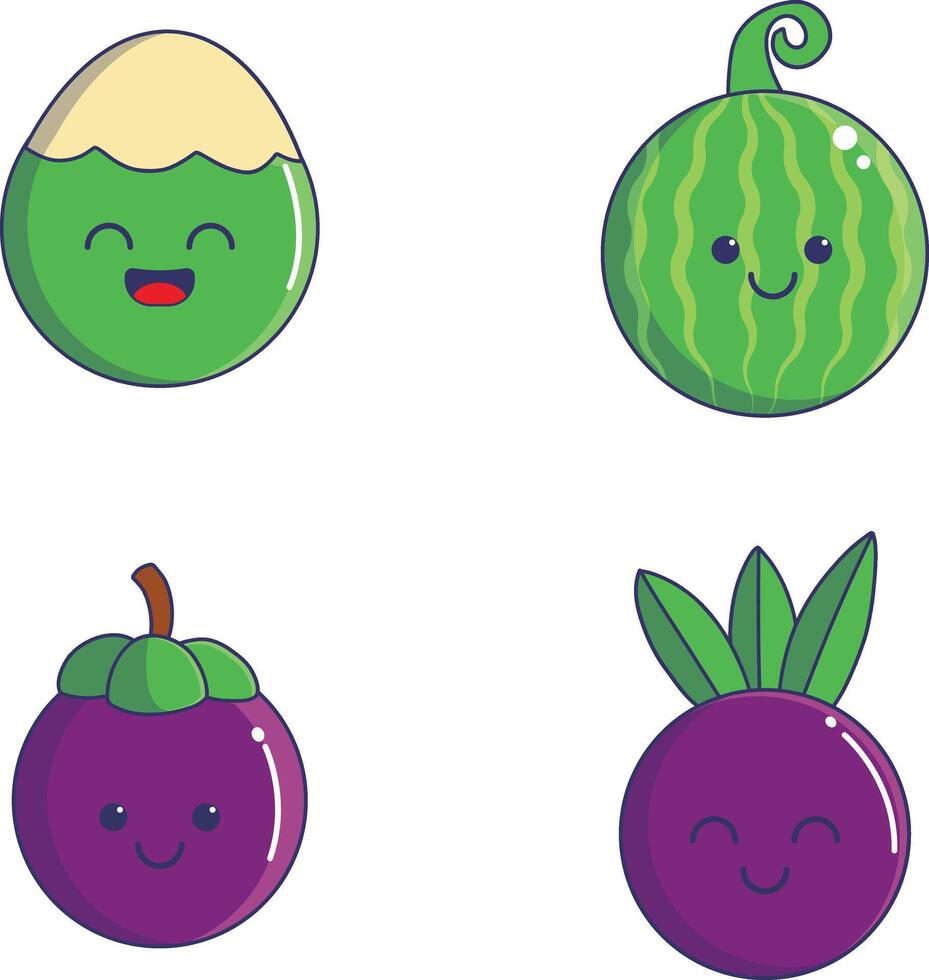 Kawaii Fruit Mascot With Cute Cartoon Character. Vector Illustration