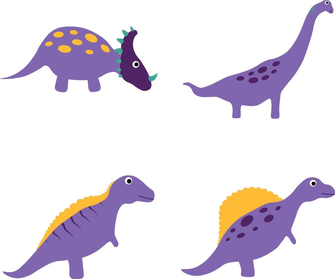 Adorable Dinosaurs Illustration. Flat Cartoon Style. Isolated Vector Set.