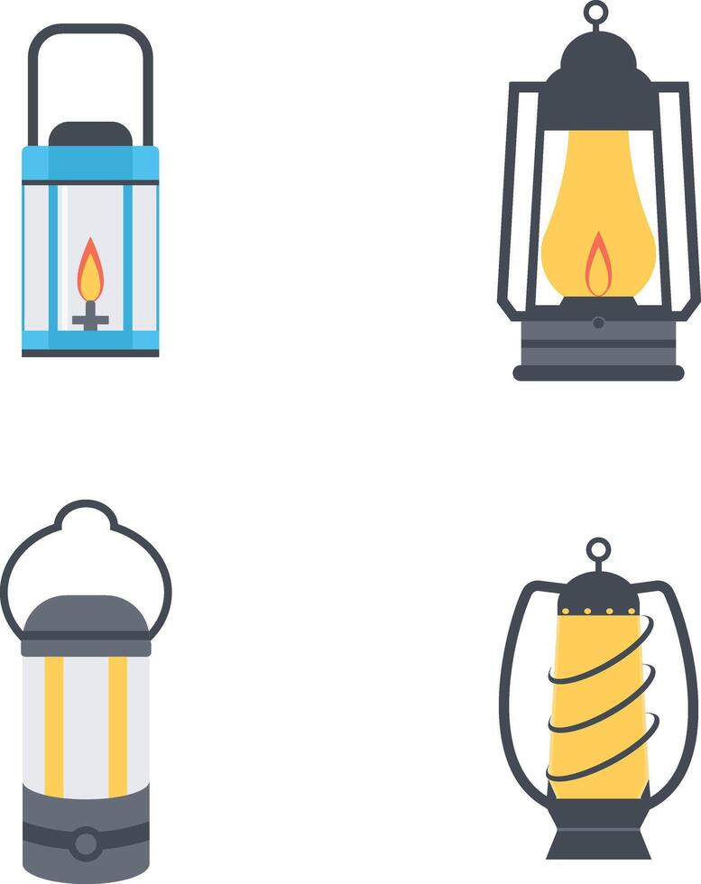 Set of Camping Lantern Lamp. With Vintage Cartoon Style. Vector Illustration