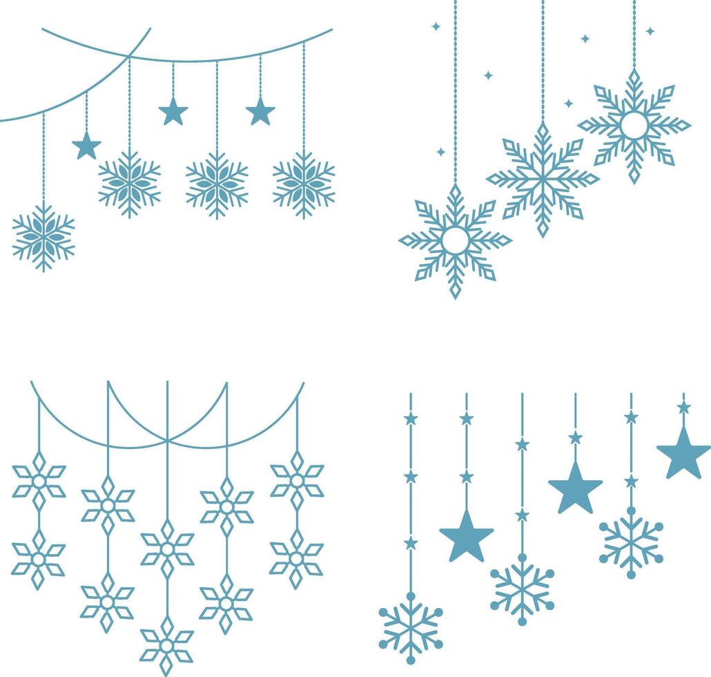 Set of Christmas Snowflakes Hanging. Ornament New Year For Background. vector