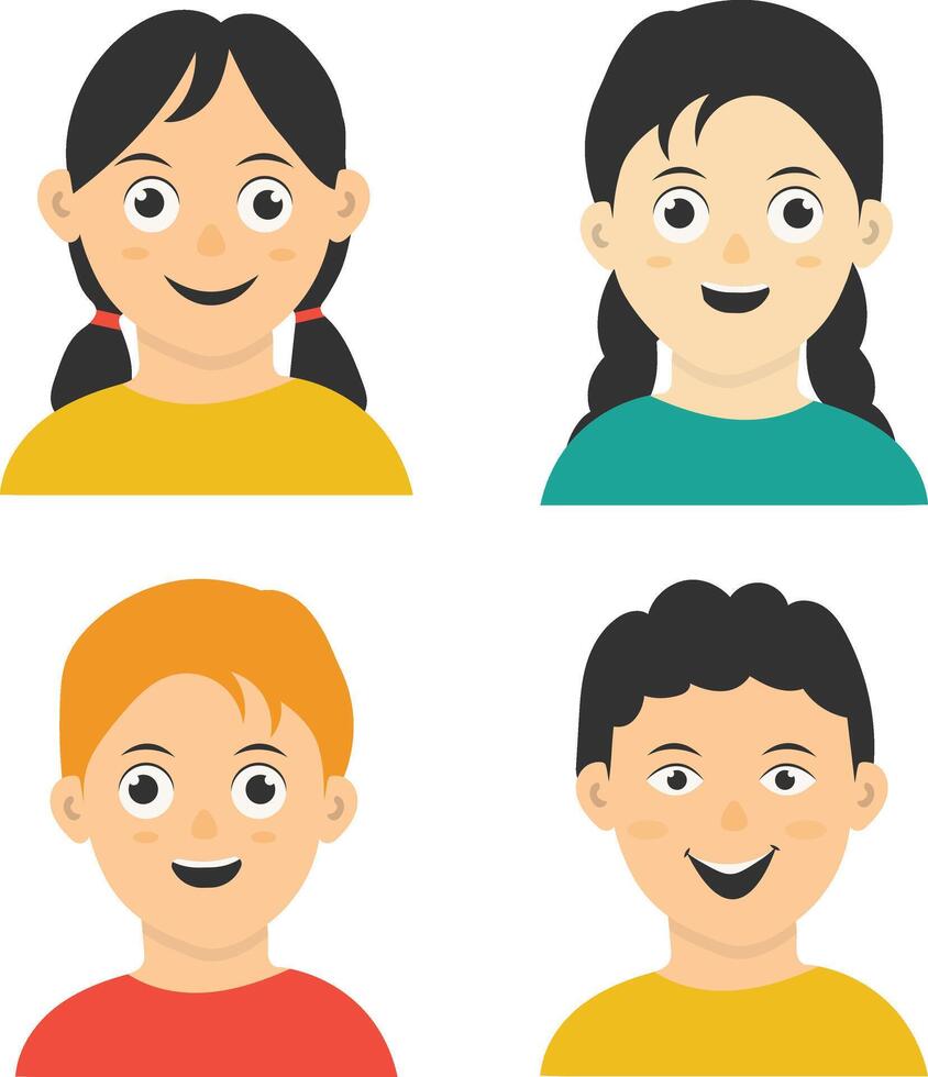 Collection of Different Children Avatars. Isolated on White Background. Flat Cartoon Vector Illustration