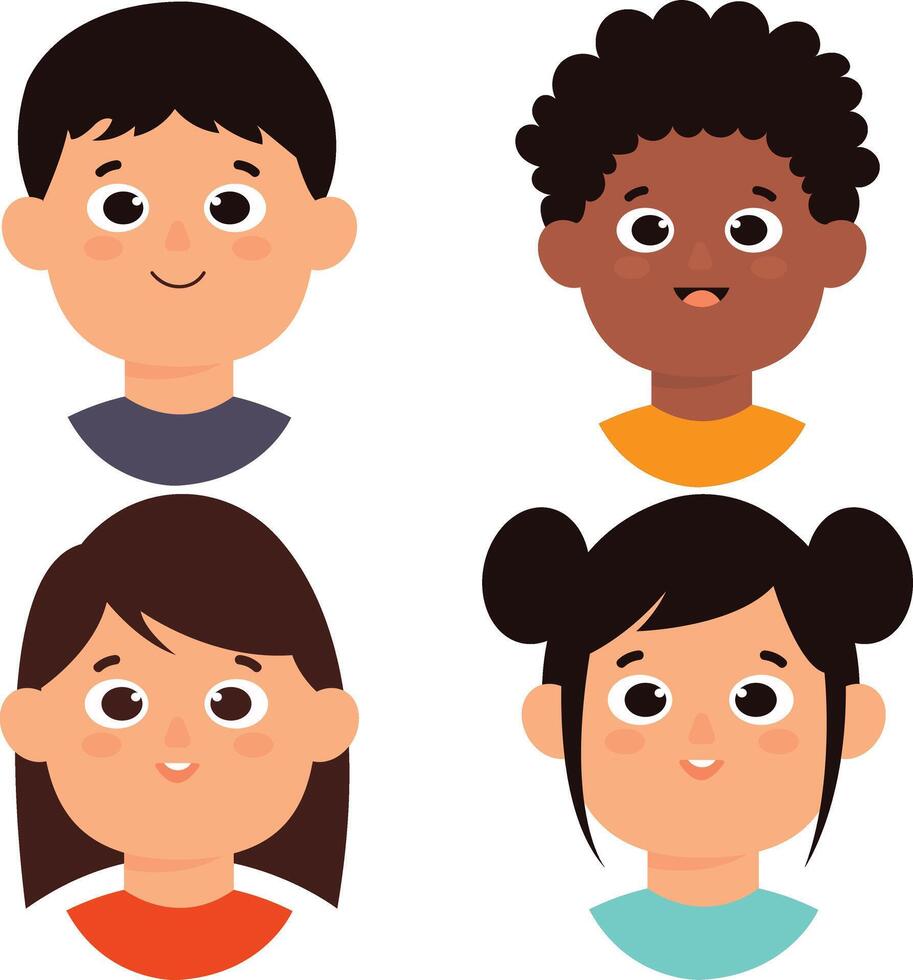 Children Avatars Collection. Flat Cartoon Vector Illustration.