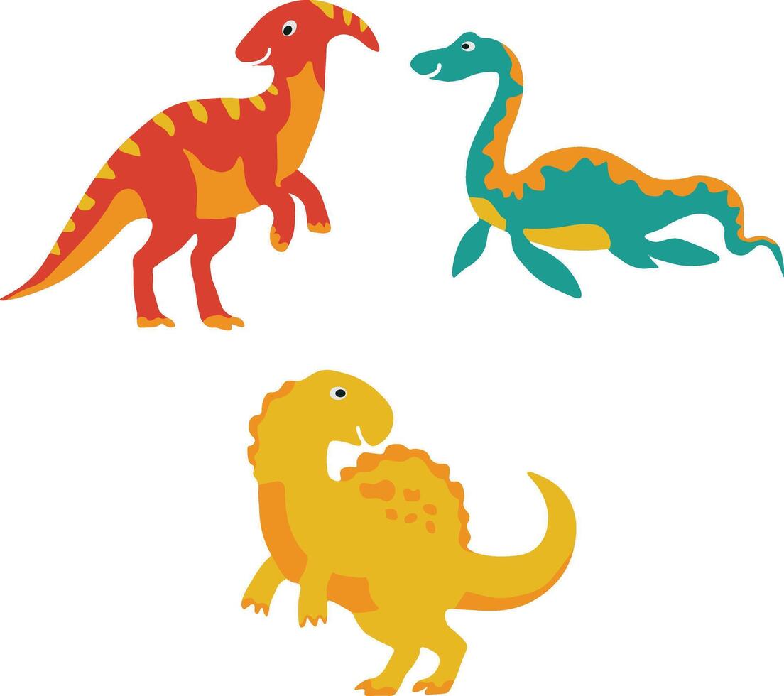 adorable dinosaurios ilustración en blanco antecedentes. plano dibujos animados vector íconos