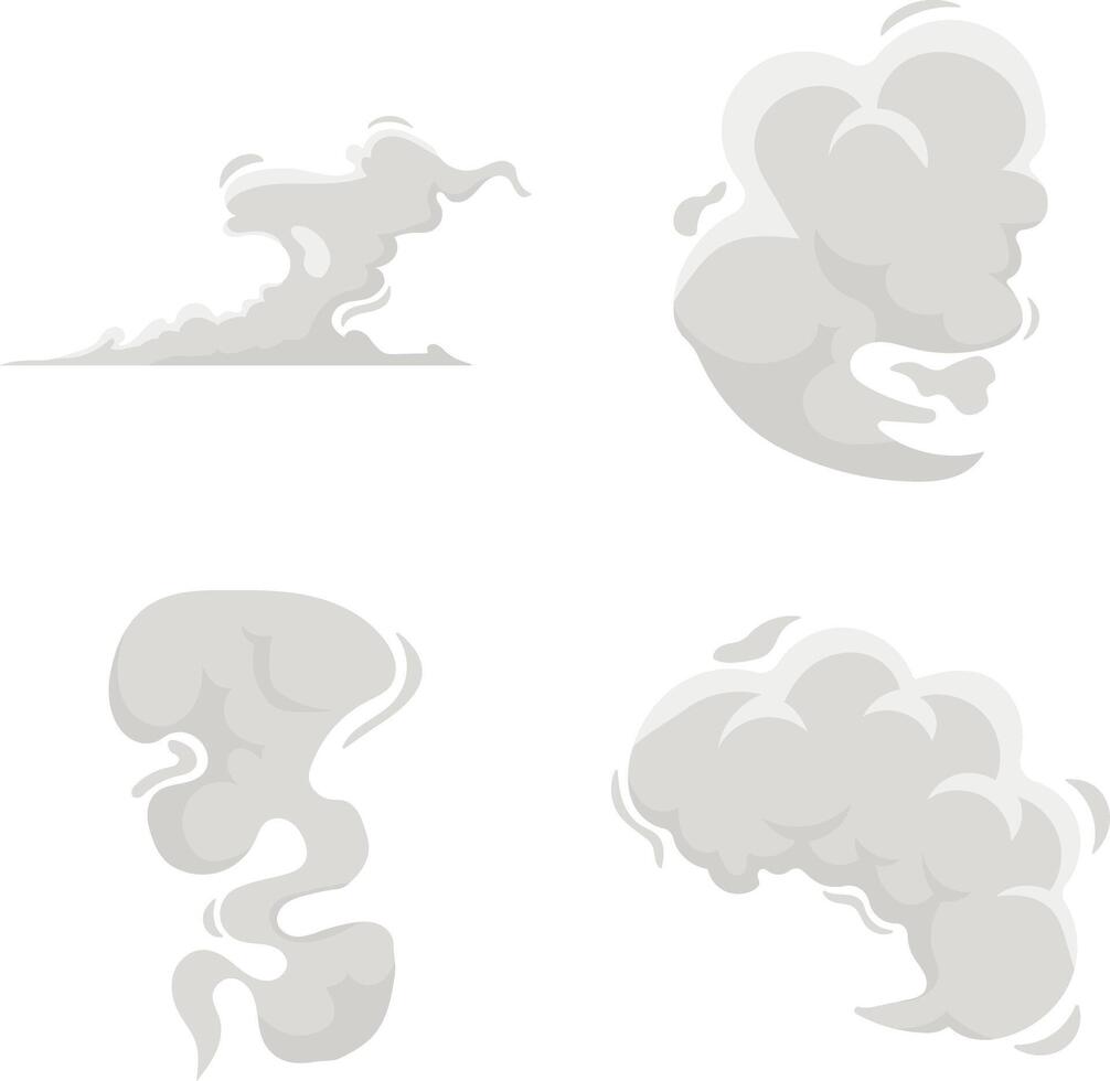 Cartoon Smoke Cloud Icon Set. For Comic Element. Clouds Explosion vector