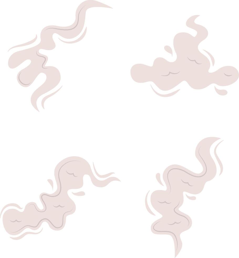 Cartoon Smoke Cloud With Flat Cartoon Style. Isolated on White Background. Vector Illustration Set.