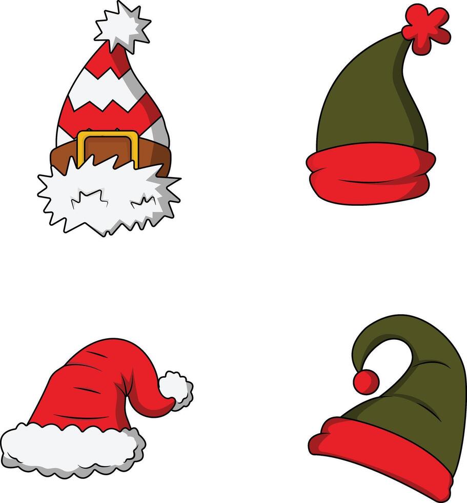 Christmas Santa Hat Icon. Colorful Cartoon Style. Vector Illustration Set