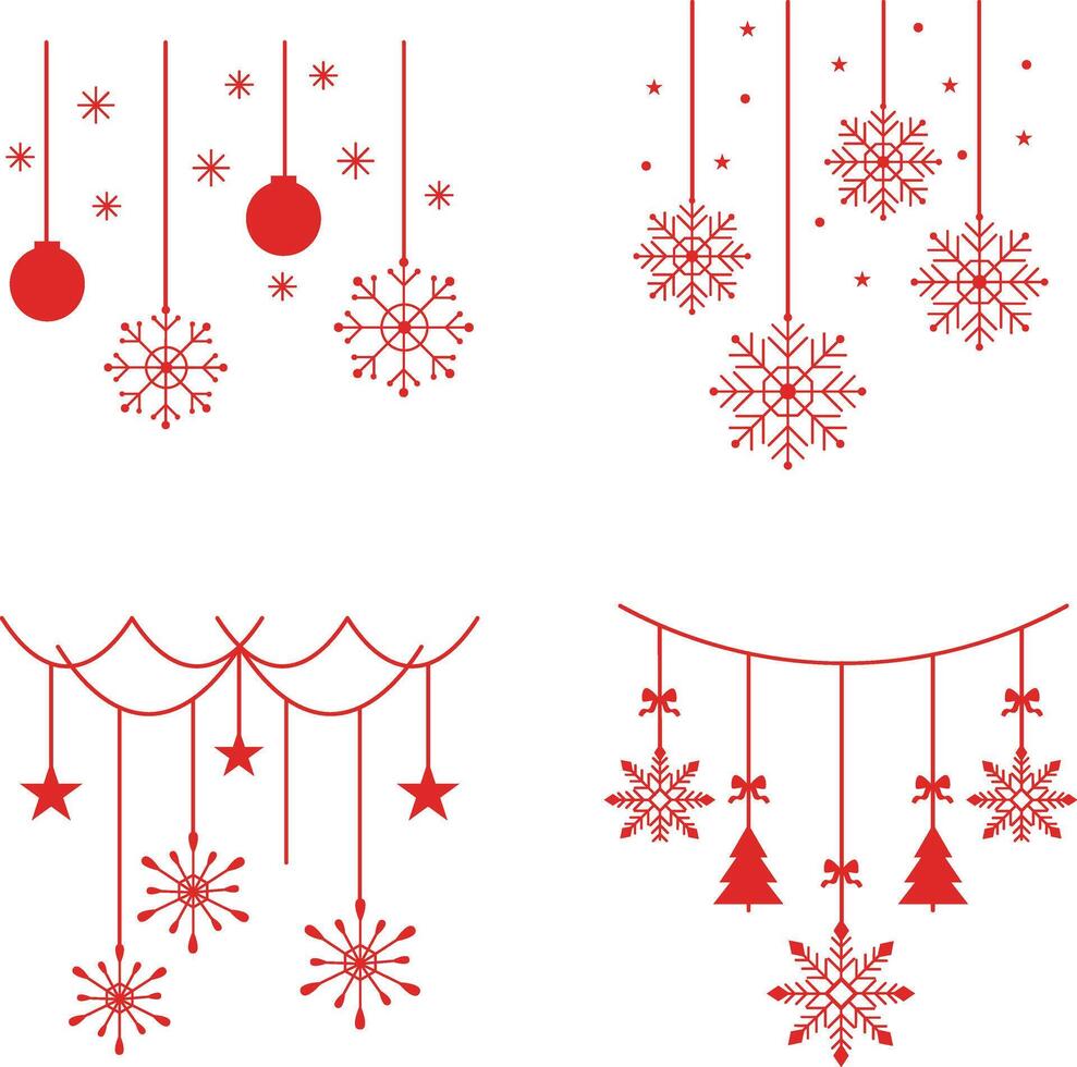 Navidad copos de nieve colgando con plano diseño estilo. vector