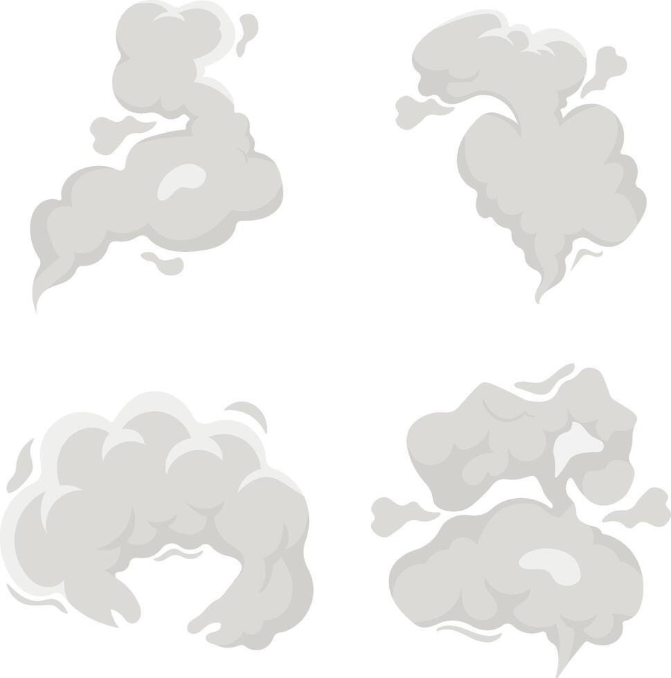 Cartoon Smoke Cloud Icon Set. For Comic Element. Clouds Explosion vector