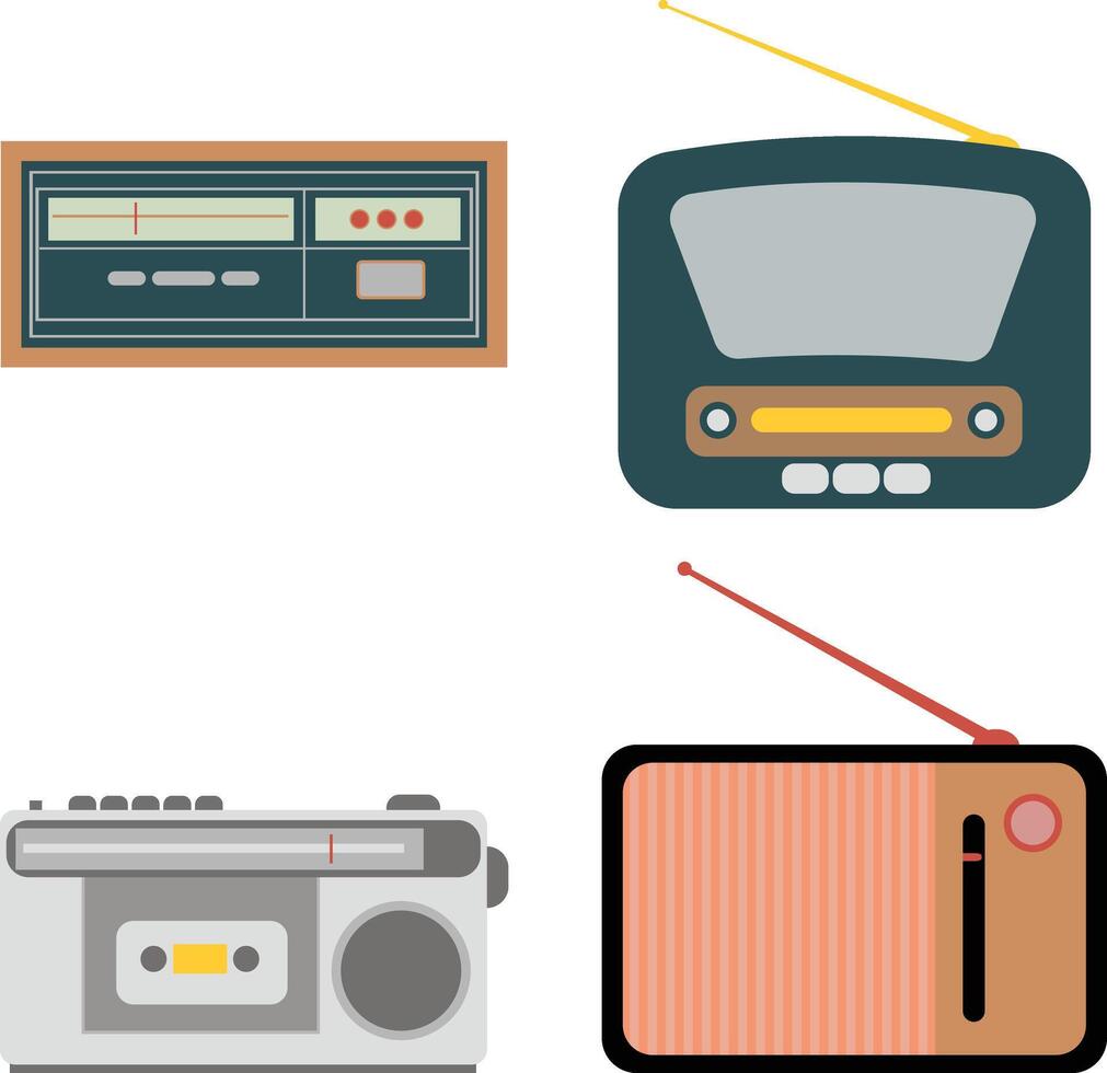 Collection of Different Old Radio Stereo. Retro Design Style. Vector Illustration