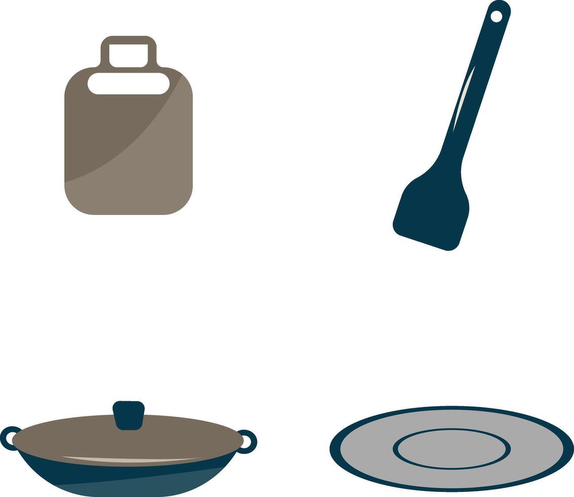 cocina accesorios icono colocar. plano dibujos animados formas vector