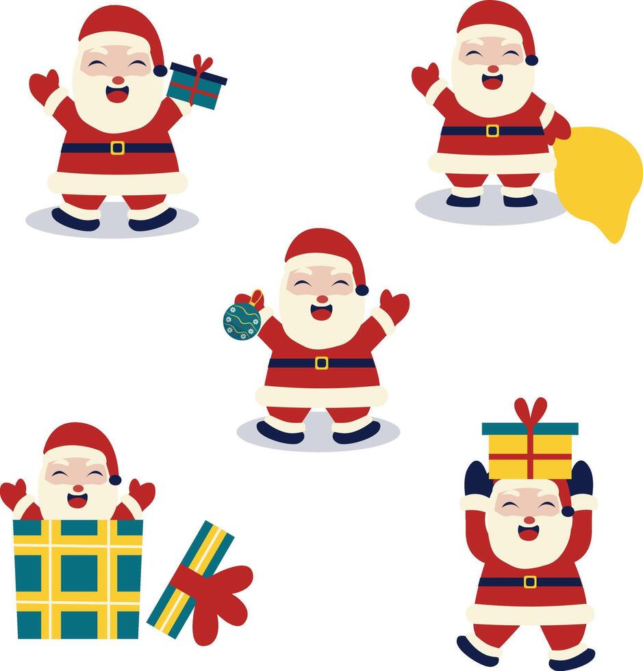 Navidad Papa Noel claus icono recopilación. linda dibujos animados estilo. vector