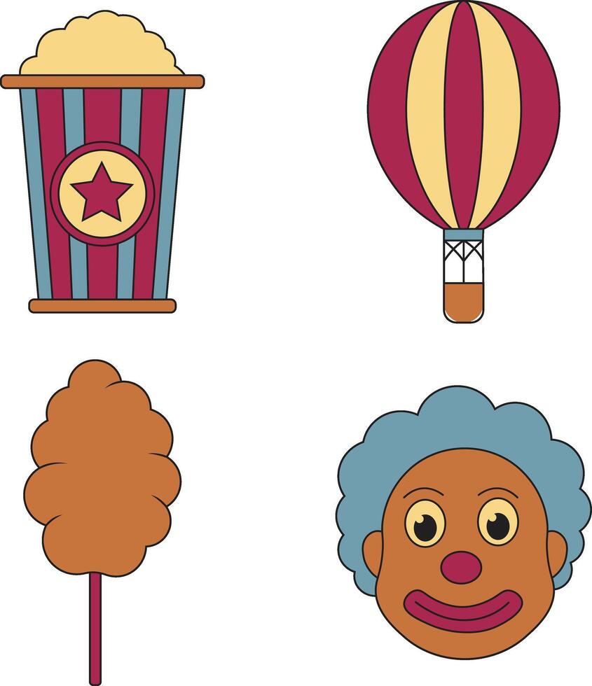 Carnival Circus Equipment Set. In Classic Design Style. Cartoon Vector Illustration.