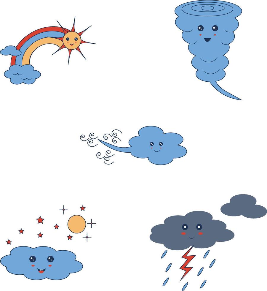 Kawaii Weather Character With Cartoon Style. Vector Illustration On White Background