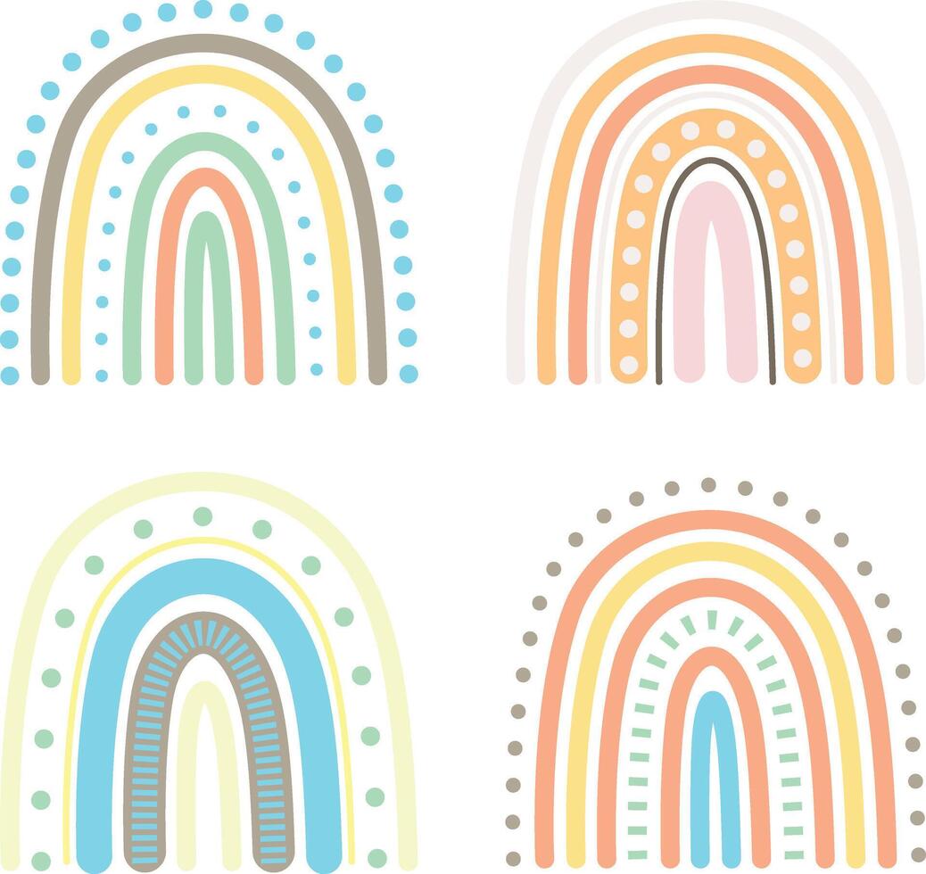 Hand Drawn Rainbow Boho Set. Isolated On White Background. Vector Illustration