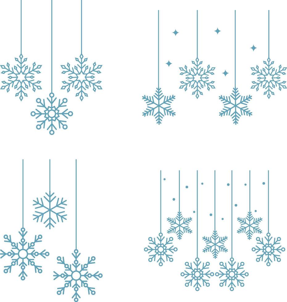Set of Christmas Snowflakes Hanging. Ornament New Year For Background. vector
