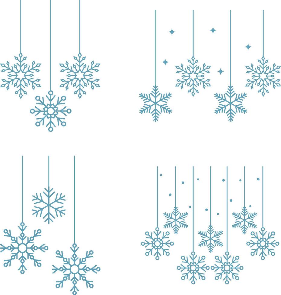 conjunto de Navidad copos de nieve colgante. ornamento nuevo año para antecedentes. vector