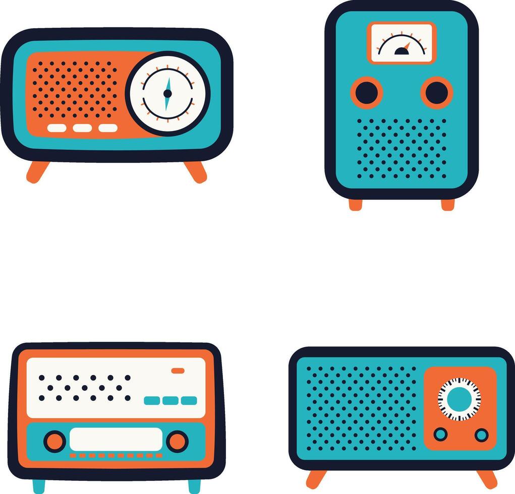 Old Radio Stereo With Vintage Design. Vector Illustration