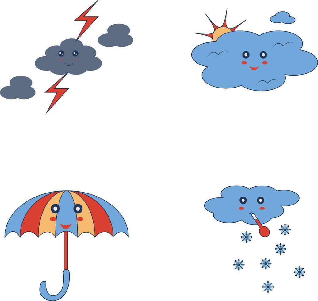 Kawaii Weather Character With Cartoon Style. Vector Illustration On White Background