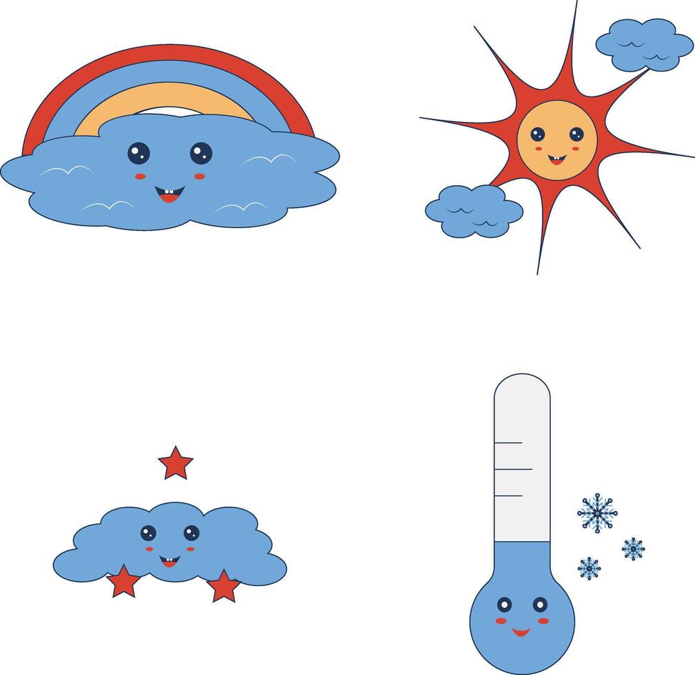 Kawaii Weather Character With Cartoon Style. Vector Illustration On White Background