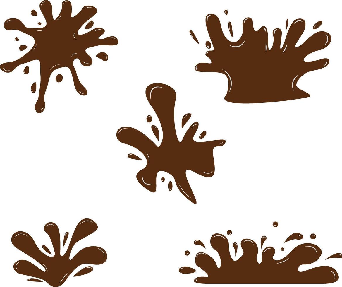 Chocolate Splash Illustration. Cartoon Design Style. Isolated Vector Set