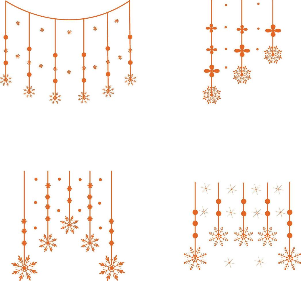 Christmas Snowflakes Hanging with Flat Design and Shapes. Isolated on White Background, Vector Icon