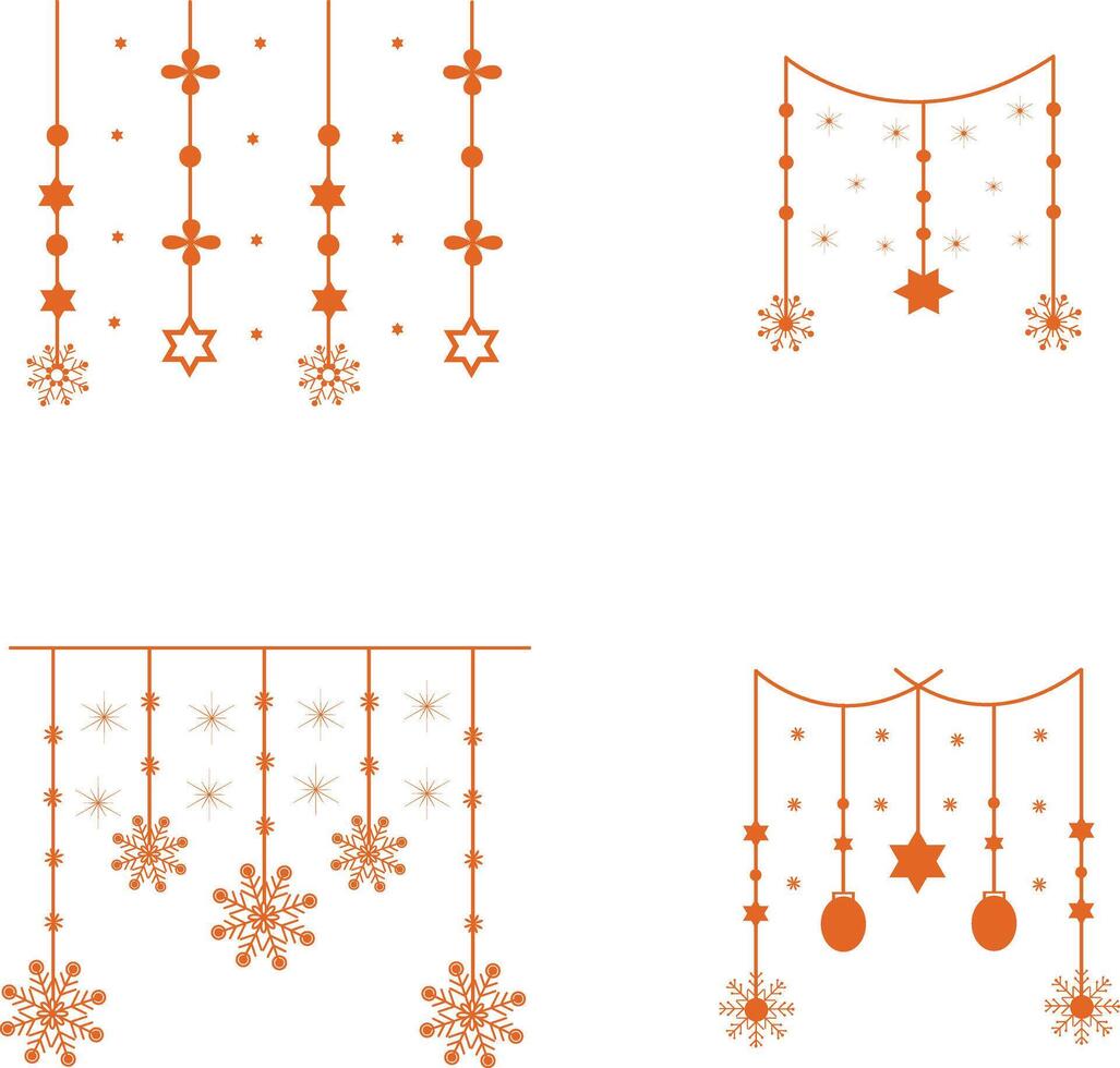 Christmas Snowflakes Hanging with Flat Design and Shapes. Isolated on White Background, Vector Icon