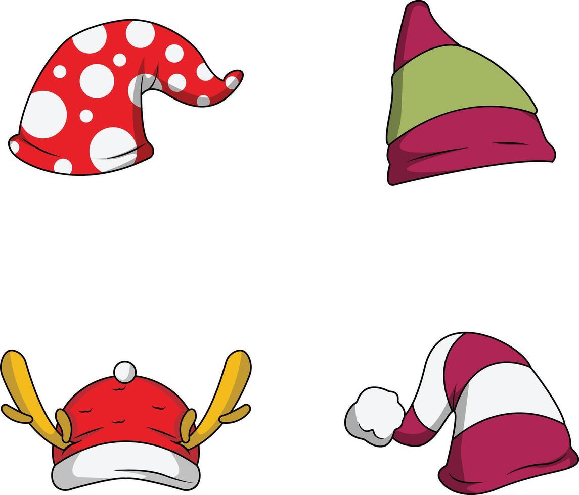 Christmas Santa Hat Icon. Colorful Cartoon Style. Vector Illustration Set