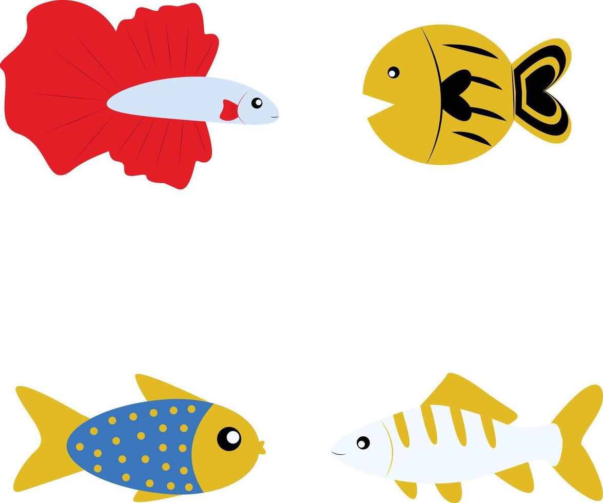 Adorable Fish Illustration. Flat Cartoon, Isolated Vector Set