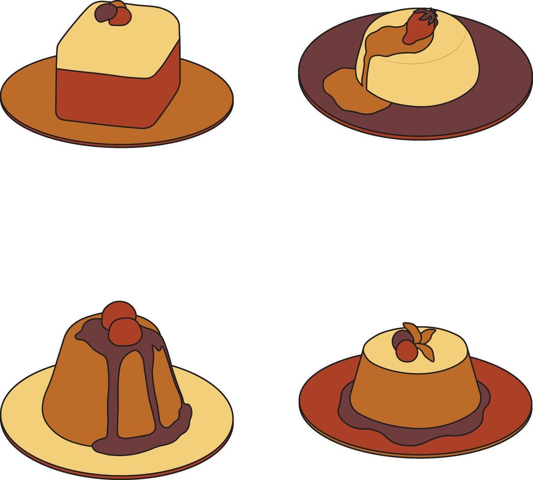 dulce pudín postre con chocolate Adición. vector ilustración