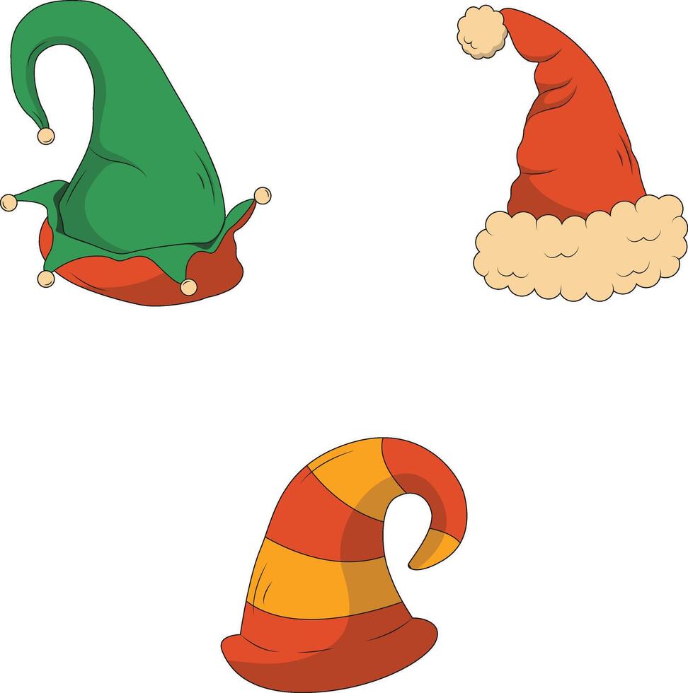 Christmas Santa Hat with Cartoon Design. Vector Illustration Set.