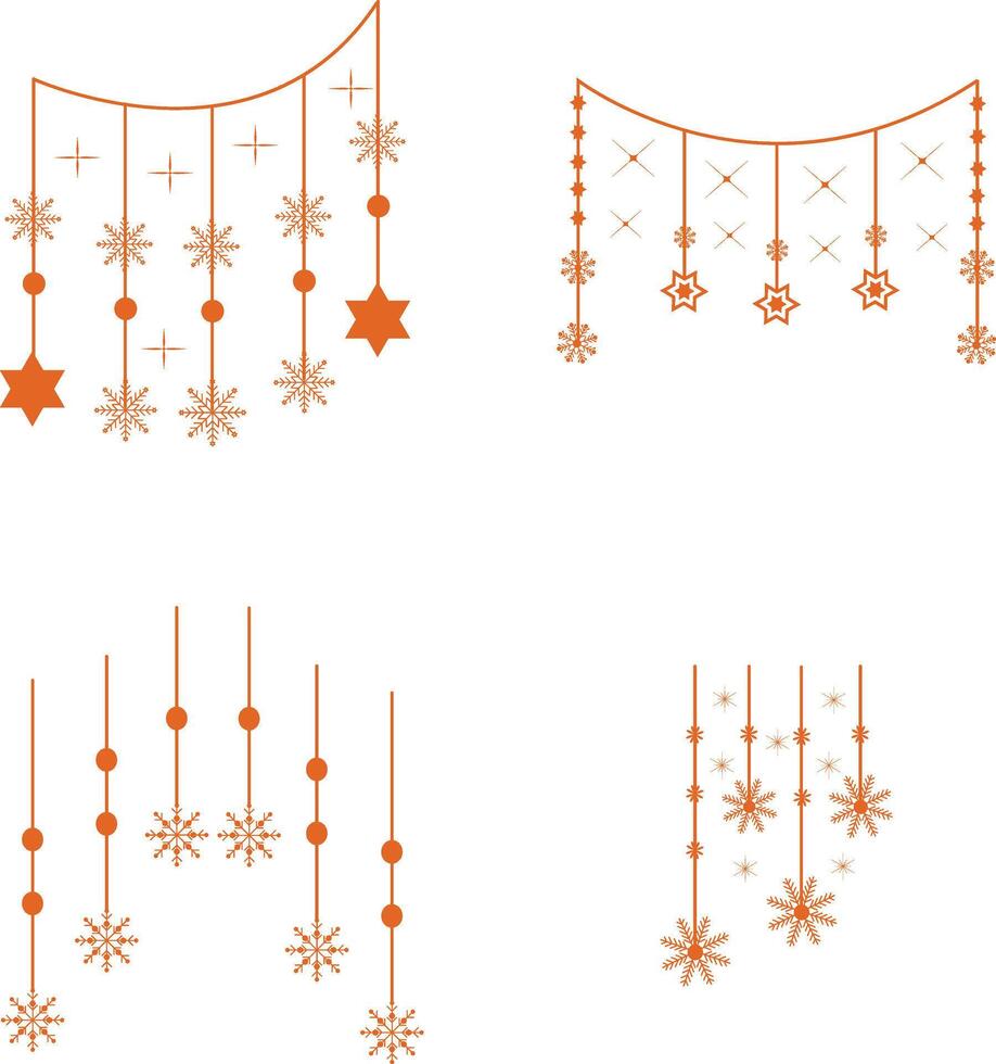 Christmas Snowflakes Hanging with Flat Design and Shapes. Isolated on White Background, Vector Icon