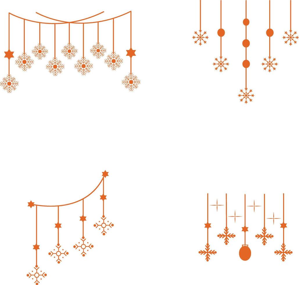 Christmas Snowflakes Hanging with Flat Design and Shapes. Isolated on White Background, Vector Icon