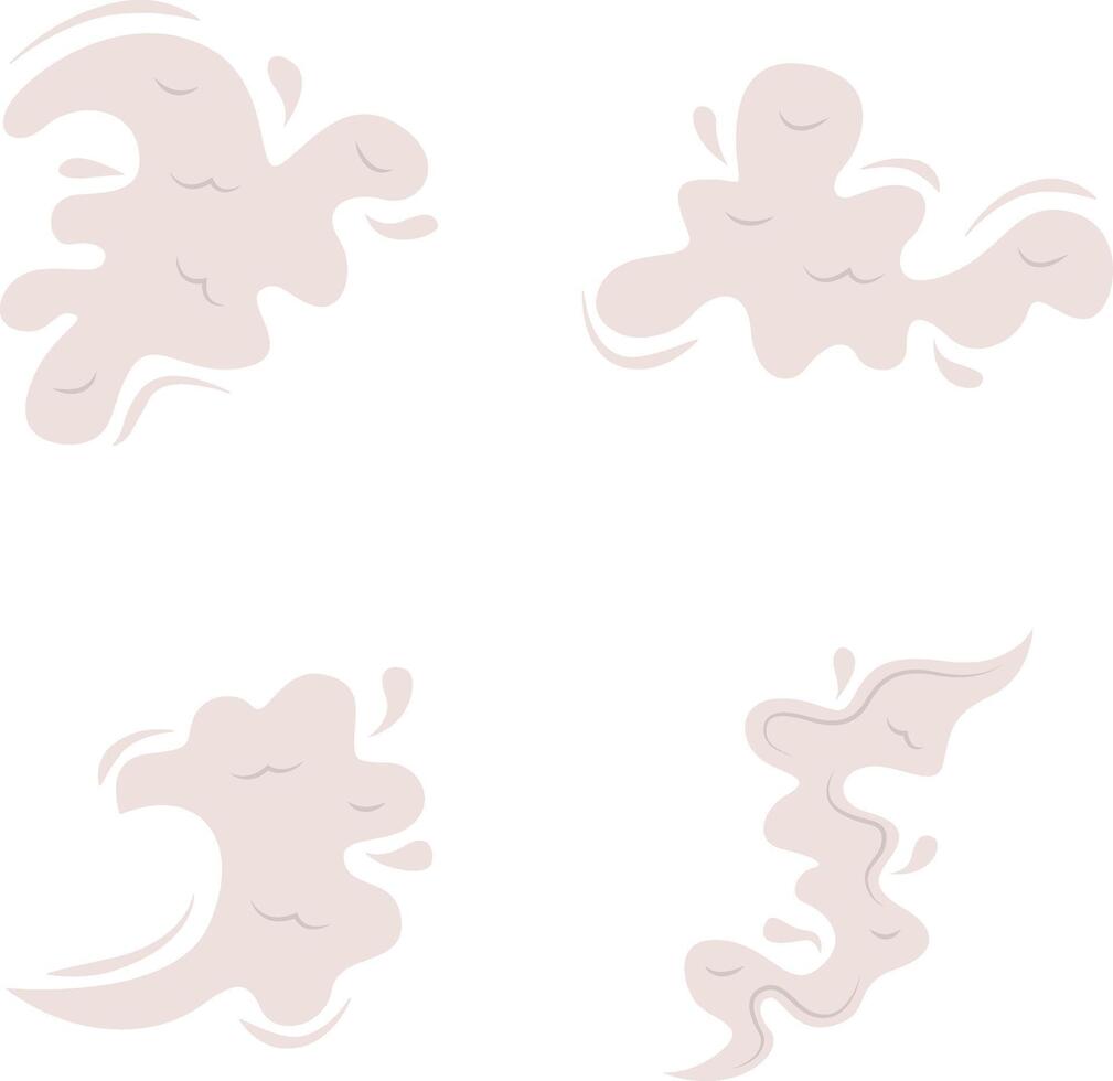 Cartoon Smoke Cloud With Flat Cartoon Style. Isolated on White Background. Vector Illustration Set.
